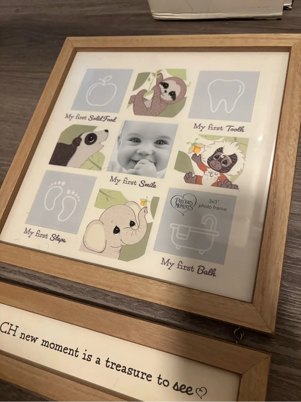 Baby Milestone Photo Frame - Natural Wood, Neutral Accents